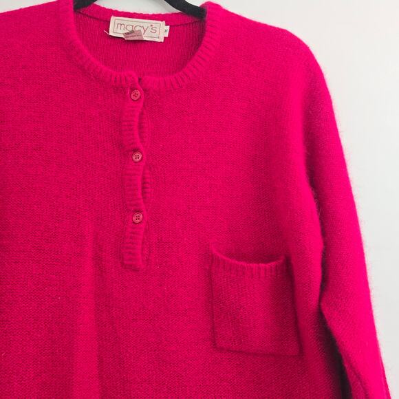 Macy’s Henley Sweater Red Sz M Silk Rabbit Hair Soft Cozy Y2K coquette soft girl - Picture 5 of 9